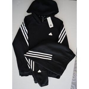 adidas IC6710 Men's Sz XL Black/White 3-Stripe Sweatpants & L/S Hoodie